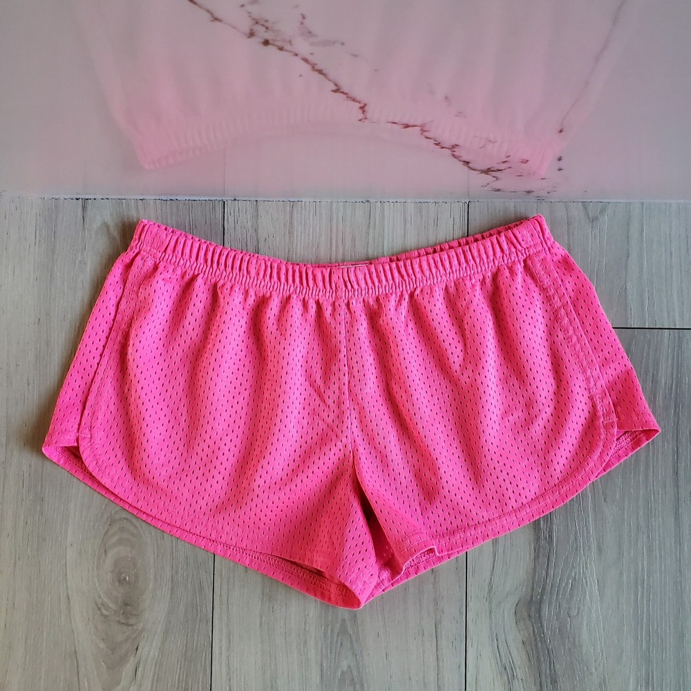 Soffe Mesh Shorts Womens M Pink Low Rise Elastic Waist Cheer Running Gym 90s